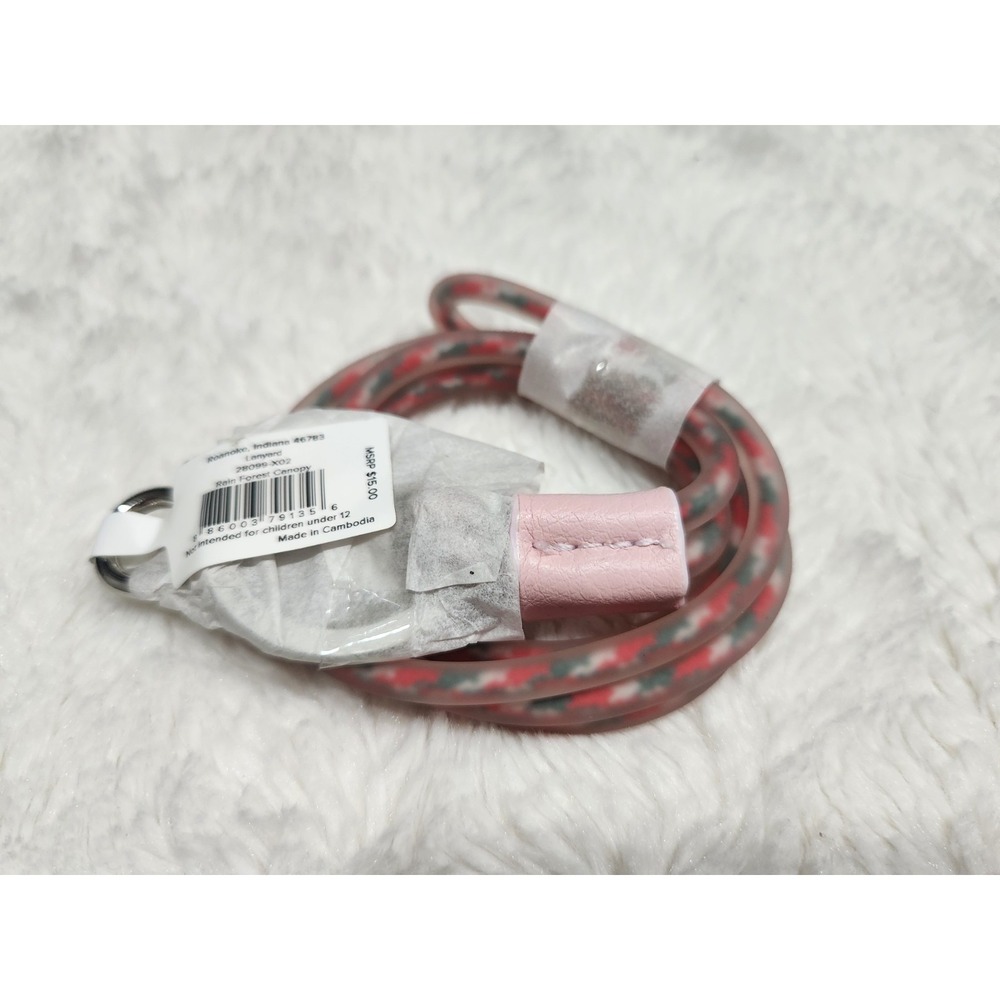 New Vera Bradley Lanyard Rain Forest Canopy Pattern Pink Leather Accent